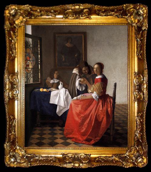 framed  VERMEER VAN DELFT, Jan A Lady and Two Gentlemen t, ta009-2